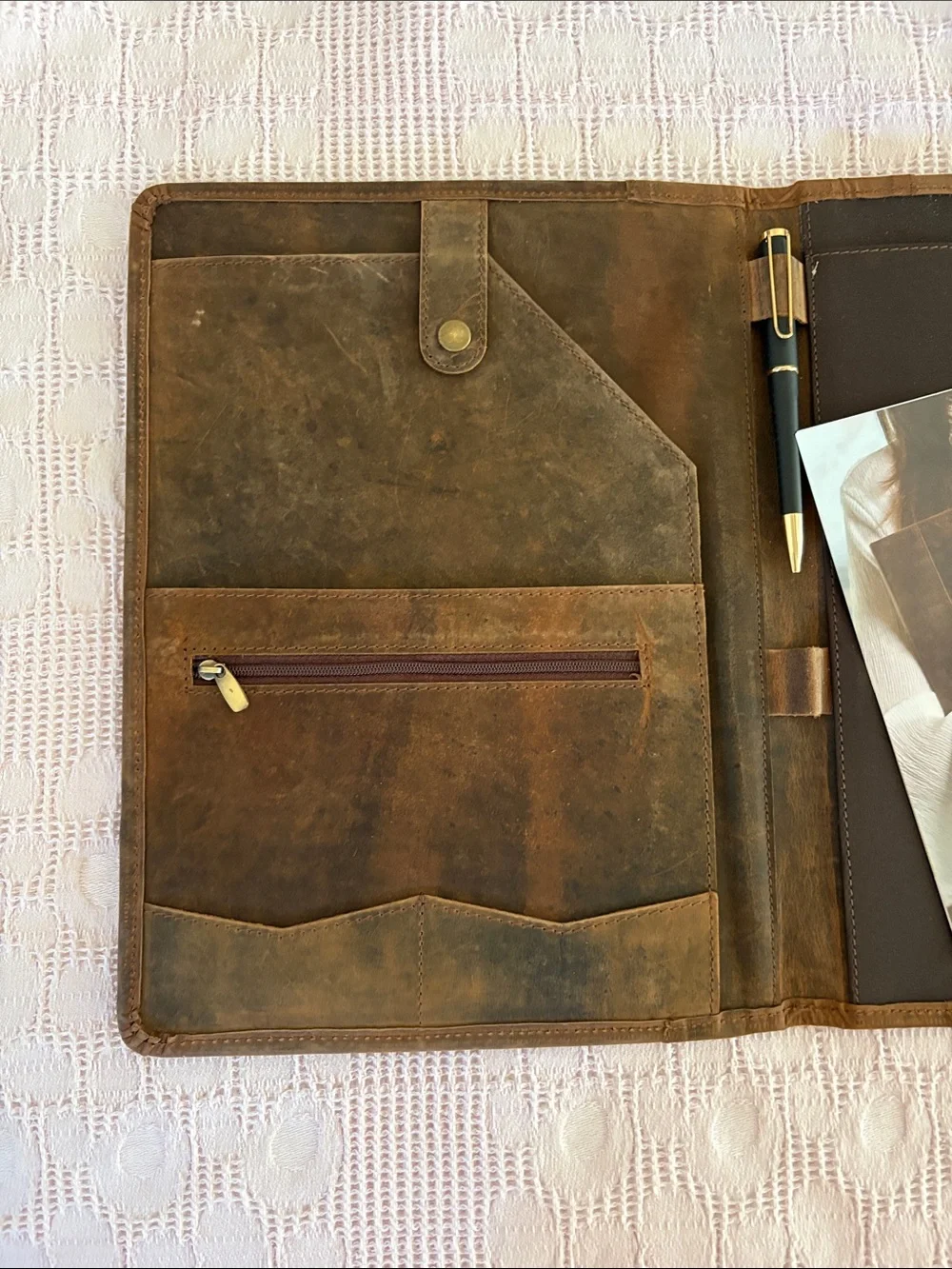 Nomad Craft Leather Padfolio Binder With Pen Professional Portfolio Brown New